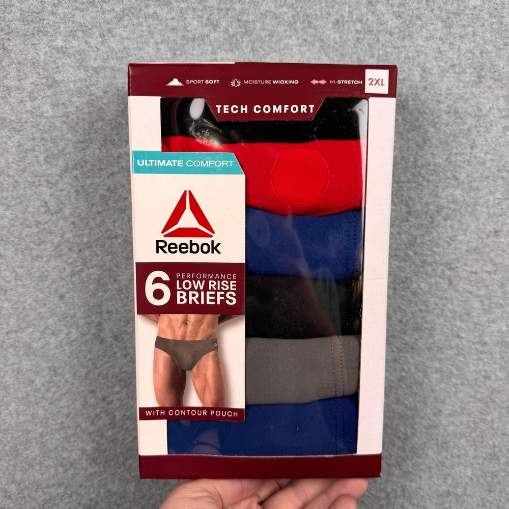 Reebok Performance Low Rise Briefs Mens 2XL Multicolor 6 Pack Tech Comfort NEW